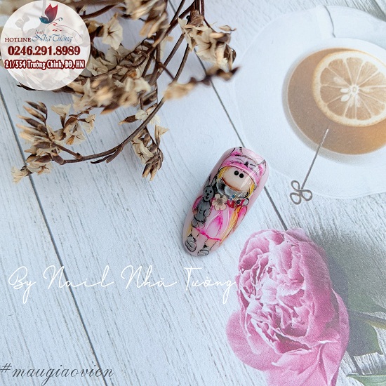 [ CLIP ] Vẽ móng hoạt hình bé gái ôm thỏ xám